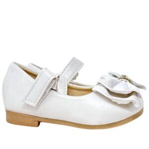 Belladia Girls Size 3 White Mary Jane Shoes With Bow & Rhinestones
